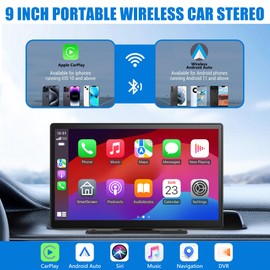 9-Inch Wireless Apple CarPlay & Android Auto, Portable Carplay Radio, 4K Dash Cam 1080P Backup Camera, Touchscreen with GPS Navigation, Bluetooth, Voice Control, Carplay Screen for All Cars