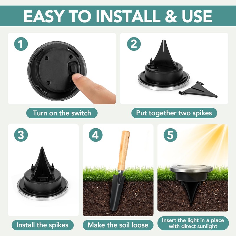 SOLPEX Mini Solar Ground Lights, 20 Pack Solar Lights Outdoor