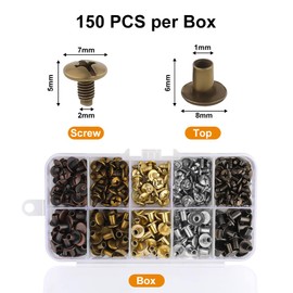 150 Sets Chicago Screws Binding Screws, 8 mm Book Screws Set, Screw Rivets for Leather, Flat Head Screws Rivets Buttons, Chicago Binding Screws for DIY Leather Decoration, Belts, Books