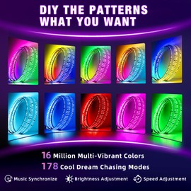 Tavaray 4PCS 14" RGB LED Wheel Ring Lights with APP & Remote Control, 178+DIY Dynamic Modes w/Turn Signal Braking and Reverse Function, IP67 Waterproof Wheel Lights for Trucks Pickups Cars Offroad