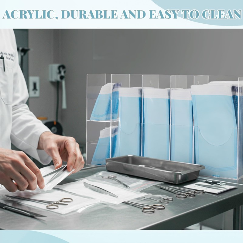 Leinuosen Clear Acrylic Sterilization Pouches Dispenser Rack Organizer Multi-Sized 6