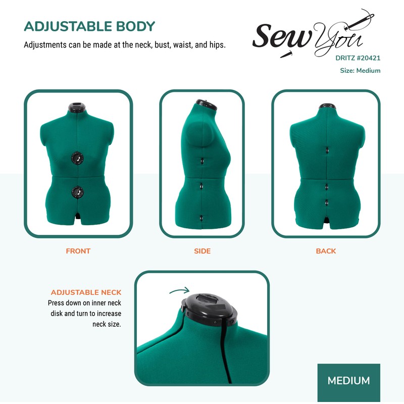 Dritz Sew You Adjustable Dress Form M/L, Sizes US 12–18,