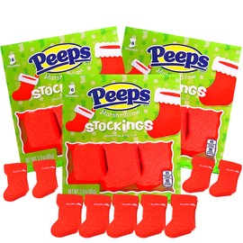 Needzo Christmas Marshmallow Candy Stockings, Red Sugar Coated Character Shaped Marshmallows, Festive Candy Party Favor or Stocking Stuffer (Pack of 3) 18 Pieces Total