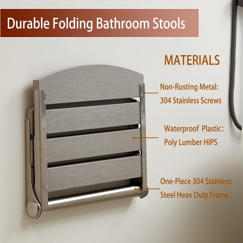 17.5" Folding Shower Seat Wall Mounted,Foldable Shower Bench,Fold Down Shower