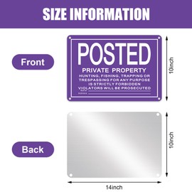 Tandefio 4 Pcs No Trespassing Signs Private Property Reflective Aluminum Posted Signs Metal for Warning No Hunting Fishing Trapping Indoor Outdoor Use(Purple,10x14'')