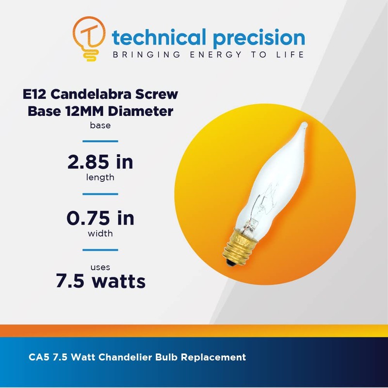 Technical Precision CA5 7.5 Watt Chandelier Bulb Replacement for Satco