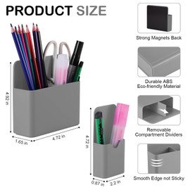 KITANIS Magnetic Pen Holder,2 Pack Magnetic Dry Erase Marker Holder with Generous Compartments,Strong Magnet Storage Marker Pen Pencil Organizer for Refrigerator,Whiteboard,Locker Accessories