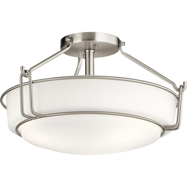 Kichler Lighting Alkire 16.5" 3 Light Semi Flush with Satin Etched White Glass in Brushed Nickel