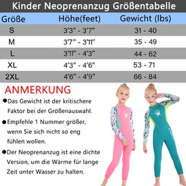 Kids Girls Boys Wetsuit Full Body Neoprene Thermal Swimsuit 2.5MM for Toddler Youth Children Teen, Long Sleeve Child Scuba Diving Surf Suit One Piece Sun Protection for Water Sports (Girl Green, XXL)