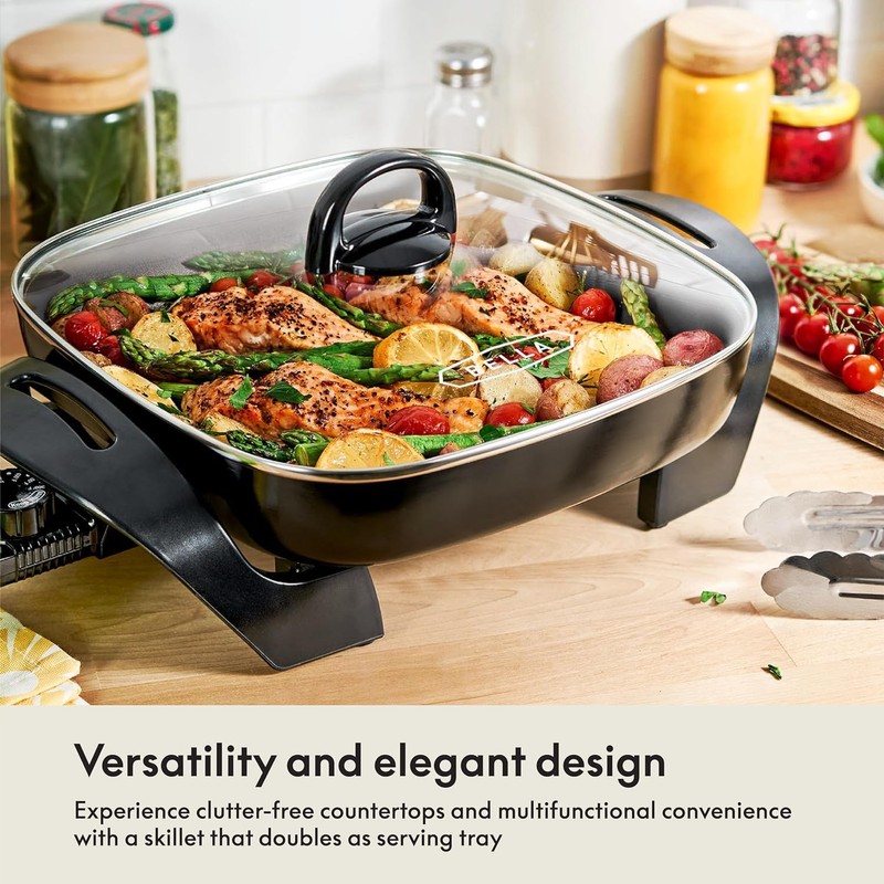 BELLA Electric Ceramic Titanium Skillet, Roast, Fry and Steam, Healthy-Eco