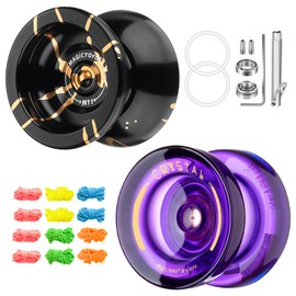 YOSTAR Yoyos Pack, Plastic Responsive Yoyo K2 Crystal Purple, Metal Unresponsive Yoyo N11 Black Gold, Dual Purpose Yoyo for Children Beginners, Trick Yoyo with Smooth Bearing Kit