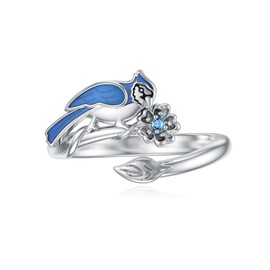 SOESON Blue Jay Ring 925 Sterling Silver Bird Ring Blue Jay Gifts for Bird Lovers Women Daughter Mom Sisters Wife Jewelry Christmas Birthday Gift