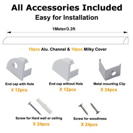 hunhun 10-Pack 3.3ft/1Meter V Shape LED Aluminum Channel System with Milky Cover, End Caps and Mounting Clips, Aluminum Profile for LED Strip Light Installations, Very Easy Installation