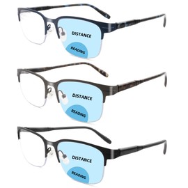 HIYANJN Bifocal Reading Glasses Men Blue Light Computer Readers Clear Top Metal Frame Eyeglasses Spring Hinge