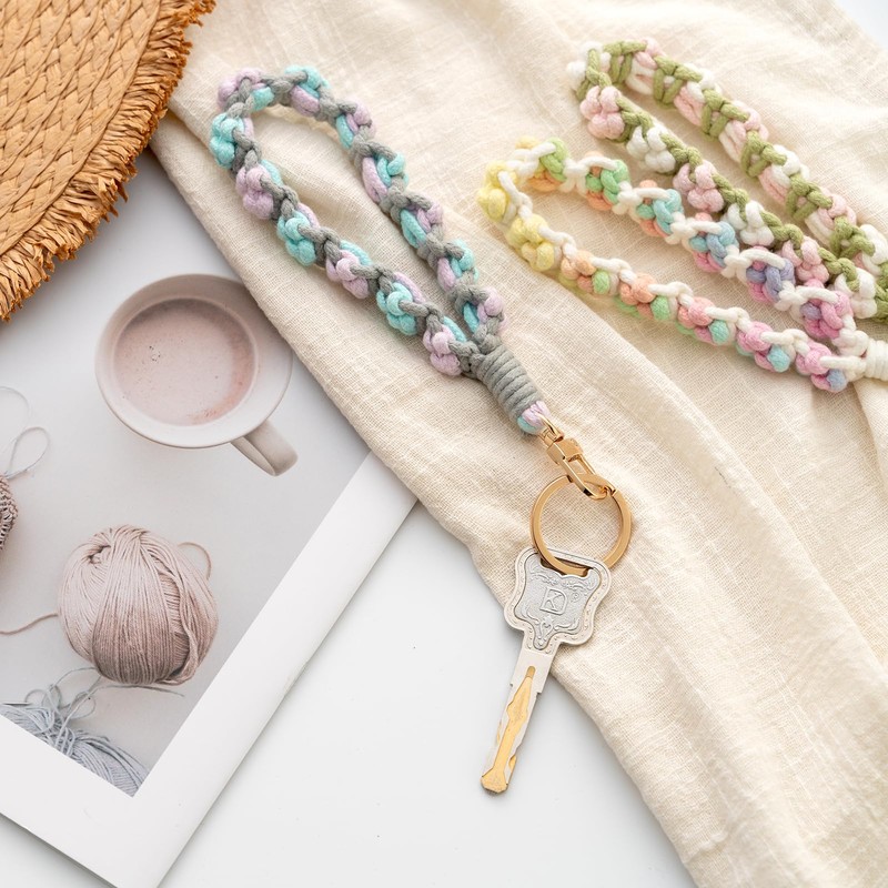 CHUQING Key Chain Macrame Lanyard Short Key Ring Fabric Boho