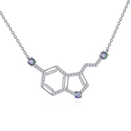 VENACOLY Glücklichsein Serotonin Molecule Chain 925 Sterling Silver Serotonin Molecule Pendant Necklace Chemistry Jewellery for Women Chemistry Teacher, Sterling Silver, No Gemstone