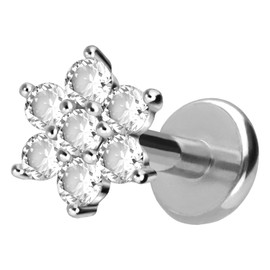 PIERCINGLINE Titanium Labret with Push Fit Crystal Flower Piercing Ear Helix Tragus Conch Choice of Colours and Sizes, Titanium