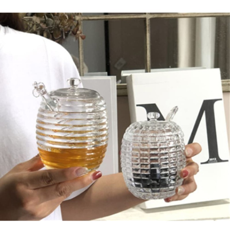240ML Transparent Honey Jar with Dipper and Lid Glass Beehive