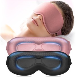 Weighted Sleep Masks for Women Men,100% Blackout Eye Mask for Sleep(2 Pack), 3D Eye Covers for Lash Extensions,Blindfold for Meditation, Travel, Memory Foam, Adjustable, Pink, Black