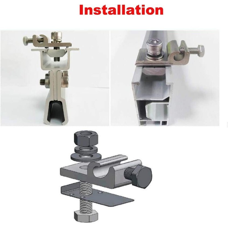 Solar Panel Photovoltaic Bolt-On Coupling Earthing Ground Lug Cable Clamp