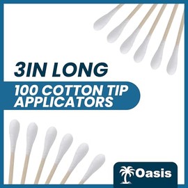 Oasis - Aplicadores con punta de algodón de 3 pulgadas, 100 unidades, hisopos de algodón de una sola punta con eje de madera, hisopos médicos y de belleza
