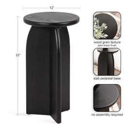 Kate and Laurel Sora Modern Wooden Round Drink Table; 12 x 12 x 22; Black; Transitional Wood End Table for Use as Indoor Plant Stand or Living Room Mini Table