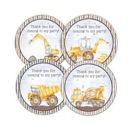 60 Construction Vehicle Stickers Birthday Party Favor Labels - Boys Party Favors for Toddlers - Thank You Party Favors/Decorations that say Thank You for Coming to My Party