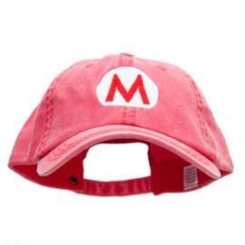 Mario Luigi Embroidered Big Size Washed Pigment Dyed Cap - Red OSFM