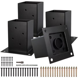 (4 PCS) LADECH 4x4 Post Anchor Base with Bottom Drainage Hole, Black Powder Coated Brackets for Fence Posts, Pergola, Mailbox Post, Come with Wood Screws and Concrete Anchors (4, 4x4)
