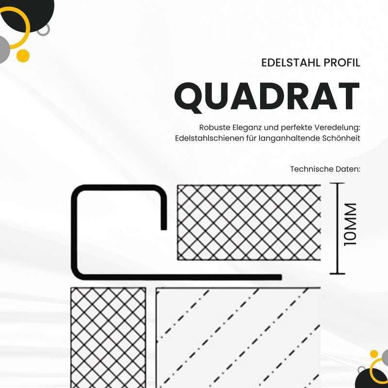 Square Tile Profile Stainless Steel V2A L 250 cm H10