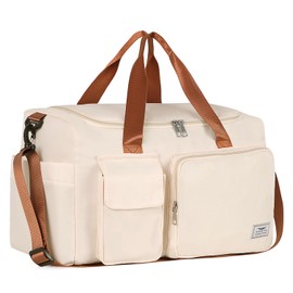 FIORETTO Women's Gym Duffle Bag with Shoes Compartment, 37L Capacity, Ideal for Travel, Gym, Sports, Duffel, Weekender, Beige& Brown, Gym Bag