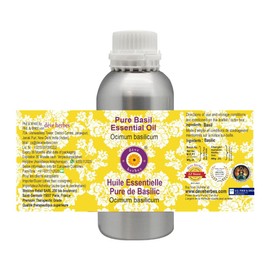 Deve Herbes Pure Basil Essential Oil (Ocimum basilicum) Steam Distilled 1250ml (42 oz)