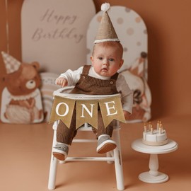 1st BaBy Birthday Banner, Burlap One Banner-No DIY, 1st Birthday Highchair Banner for Boys & Girls, Ideal for Indoor/Outdoor Party Decoration & Photo Props