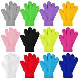 Coopay 12/24/48 Pairs Kid's Winter Warm Magic Gloves Children Stretchy Full Finger Knitted Gloves Boys Girls Student Gloves (12, 12 Mixed Colors, 7-12 Years)