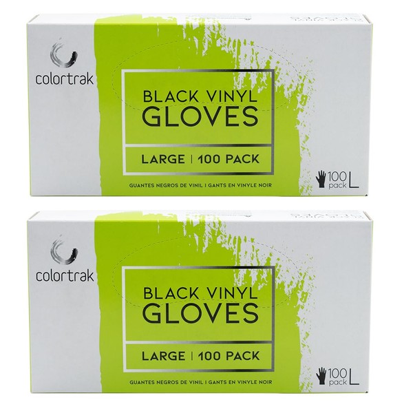 Colortrak Black Vinyl Gloves, Disposable, Latex-Free & Powder Free (200 Count) Single-Use for Chemical Processing