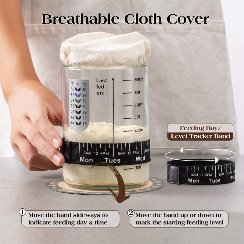Sourdough Starter Kit,34oz Sourdough Starter Jar Glass with Sourdough Recipes
