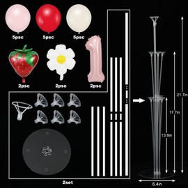 FYSUIMU 2 Sets Berry First Birthday Party Balloons Stand Kit Strawberry 1st Party Table Centerpieces with 32" Pink One & Strawberry Daisy Foil Balloons for Girl Sweet One Birthday