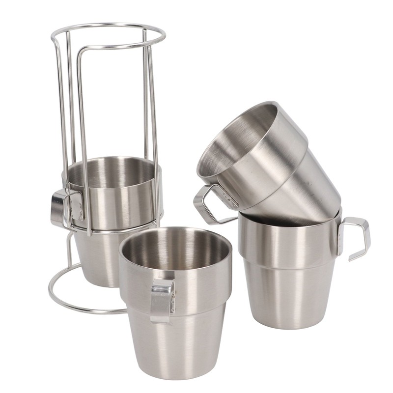 Stainless Steel Camping Cup Set of 4 Double Layer Coffee