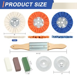 QZATTCAEN 9 Pcs Airway Buffing Wheel Kit 8 Inch Polishing Wheel and Polishing Compound for Angle Grinder Buffing Rake Buff Safety Flange Aluminum Polishing Kit 8" in Diameter 5/8" in Arbor Hole