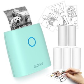 JADENS Mini Sticker Printer-2 Inch Bluetooth Thermal Pocket Printer,Inkless Portable Printer for Study Notes,Photos, Memos,Lists,Christmas Gifts:_1 Printer(Green)+5 Roll label