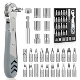 30in1 Screwdriver Set S2 Steel Ratchet Wrenches set, 36-Tooth Right Angle Screwdriver for Tight Spaces, EDC Tool Set with Slotted/Phillips/Pozidriv/Hexagon/Torx/Square and Adapter for 1/4"Socket