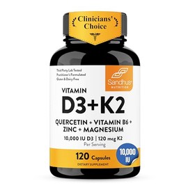 Sandhu's Vitamin D3 K2 Magnesium 10000 IU, 120mcg K2 Capsules 120 Count (Pack of 1) | with VIT B6, Zinc & Quercetin | D3K2 Supports Superior Absorption, Energy, Immune, Muscle Health for Men & Women