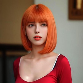 Tangboyun 10 inch bobo short straight hair full hood shoulder length short hair versatile orange