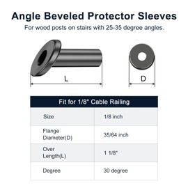 BLIKA 20 Pack 25 30 35 Degree 1/8" Black Cable Railing Angle Beveled Protector Sleeves, T316 Stainless Steel, Angle Protector Sleeves Deck Stair Cable Railing Hardware Kit for Wood Posts
