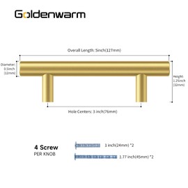 goldenwarm 10 Packs 3 inch Drawer Pulls Kitchen Cabinet Handles Gold Cabinet T Bar Kitchen Pull Cupboard Door Handle Furniture Hardware Knob 5in Overall Length