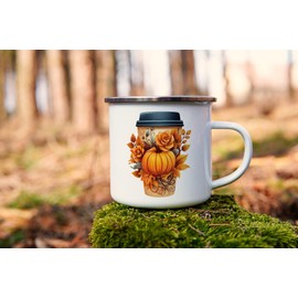 MAXIKIWI Langlebige Emaille-Kaffee- oder Tee-Camping-Tasse für drinnen und draußen, Herbstkaffee, 350 ml