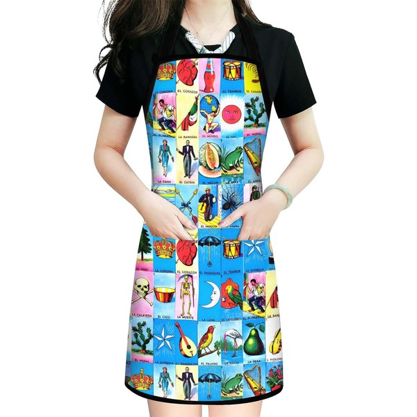 2 Pcs Standard Size Mexican themed Loteria Card Apron for Men and Women