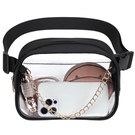 TINYAT Clear Waist Bag Women Clear Fanny Pack Stadium Approved Waterproof Clear PVC Crossbody Bag, black, Fashion