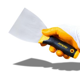 DEKOR Putty Knife - Size 4" - German Stainless Steel - Ergonomic and Flexible Scraper Drywall Tools and Plaster Applications - Hand Tools for Commercial and DIY Use - Made in Europe - Soft Grip