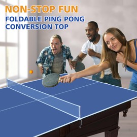 Foldable Ping Pong Table Top for Billiard Table, 6FT/7FT/8FT/9FT Table Tennis Table Topper for Pool Table, Indoor Outdoor Portable Table Tennis Conversion Top w/Net & Foam Padding (Blue, 7x4FT)